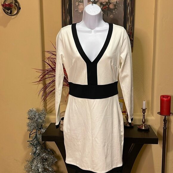No.237 ✨ NWT BEBE Color-block Ponte V-neck Dress ✨ - Picture 1 of 14